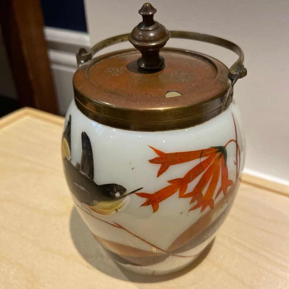 VINTAGE — 19th Century Antique English Victoria Opaline and Enameled Glass Jam